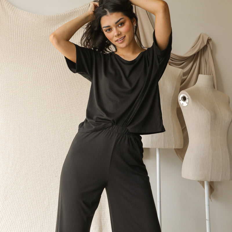 Almost Gone - T-Shirt  And Wide Pant Set In Bamboo