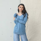 Buttery-Soft Tunic With Front Seam Design in Blue