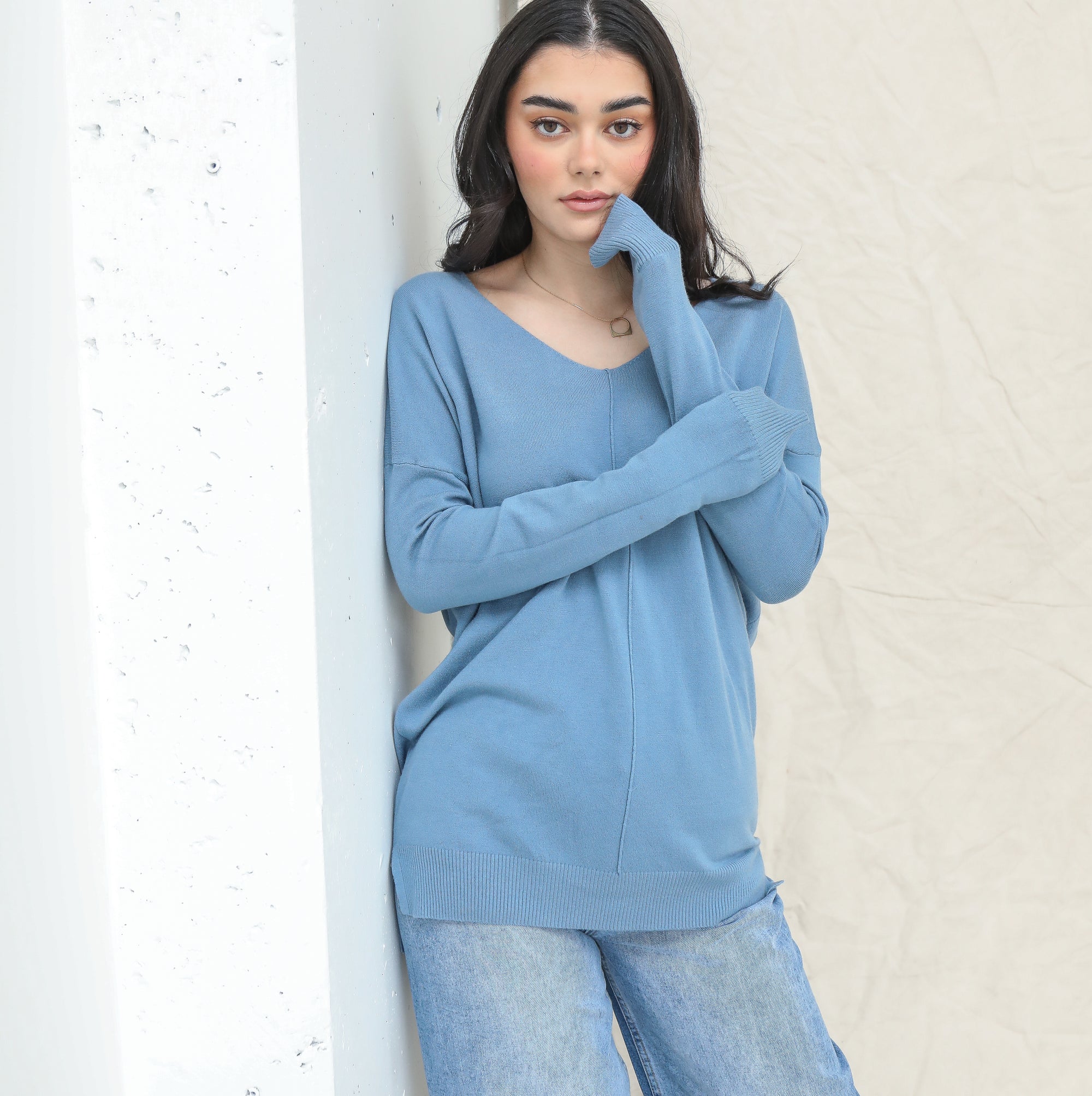 Buttery-Soft Tunic With Front Seam Design in Blue