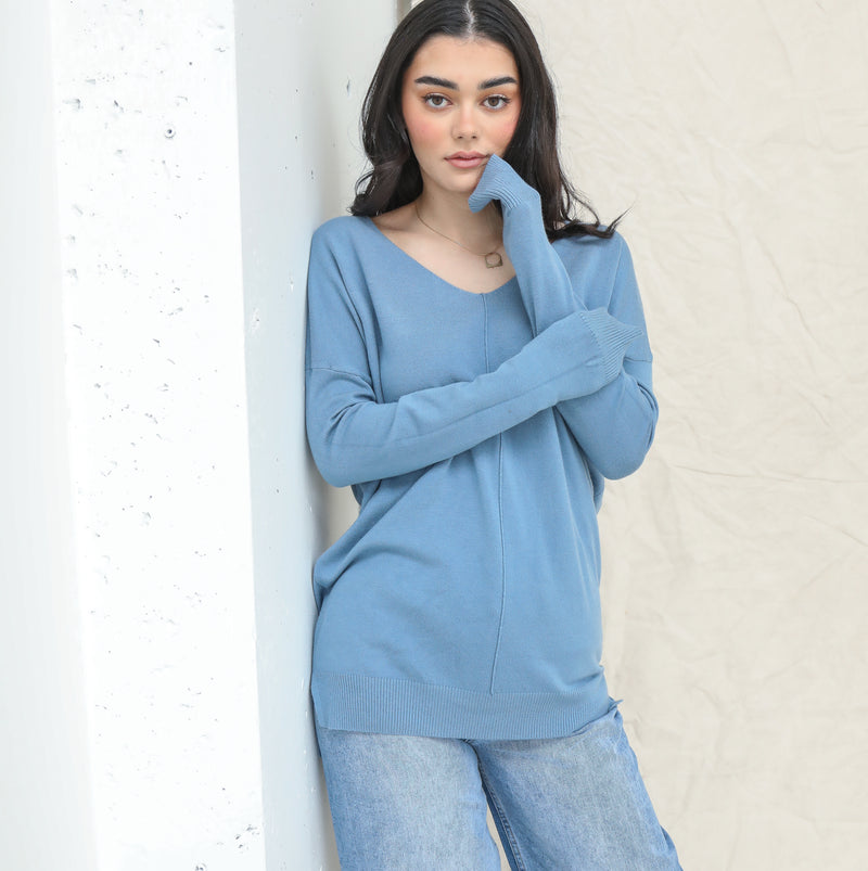 Buttery-Soft Tunic With Front Seam Design in Blue