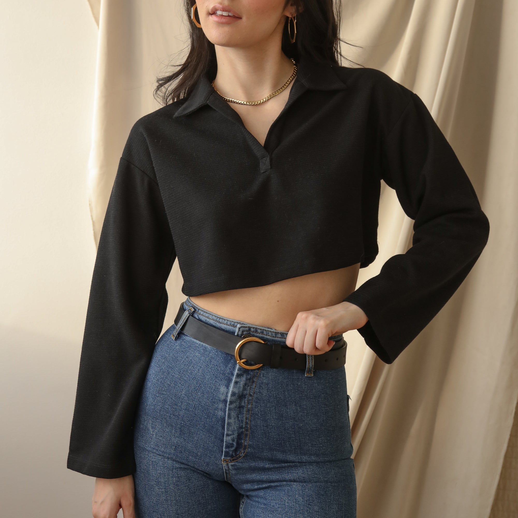 Almost Gone - Collar Crop Top In Heavy Cotton