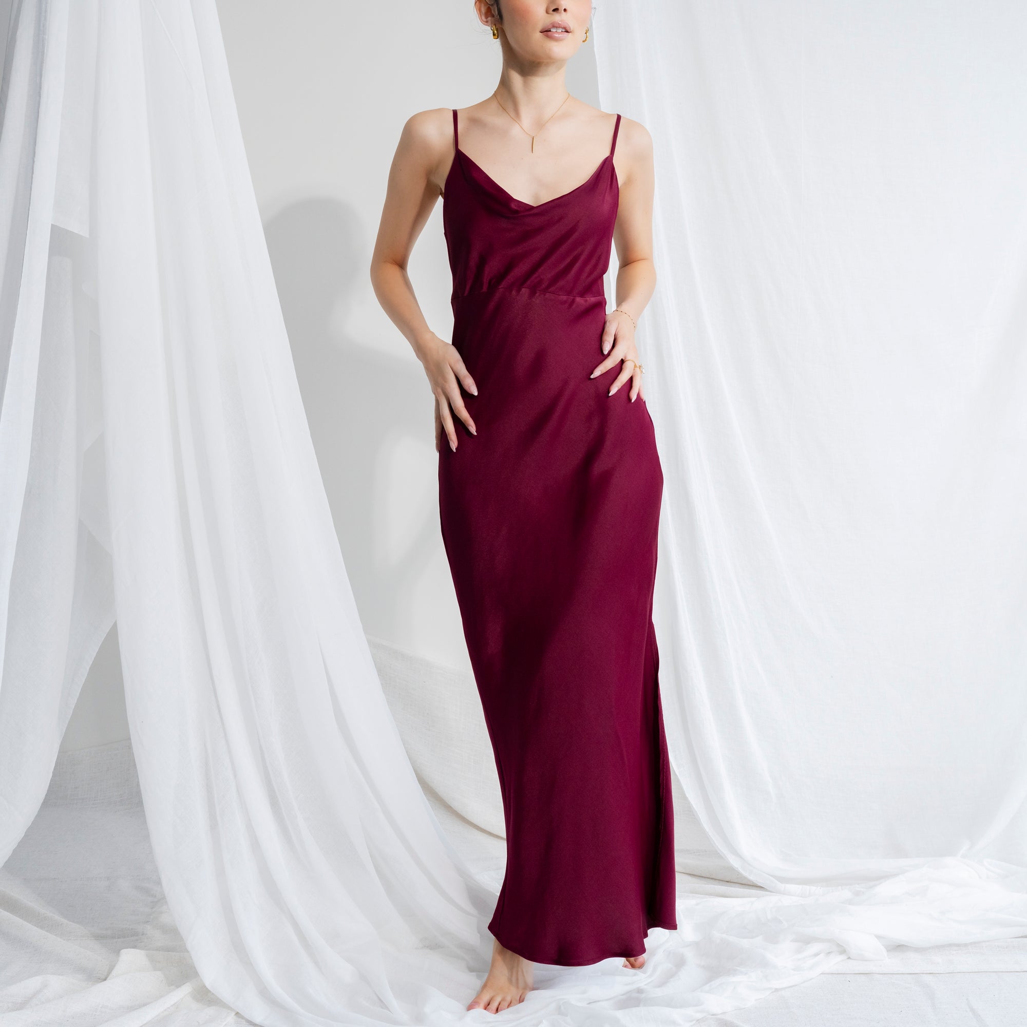 Romantic Bias Cut Gown in Heavy Satin