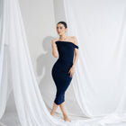 Silky-Luxe Off-Shoulder Dress in Performance Fabric