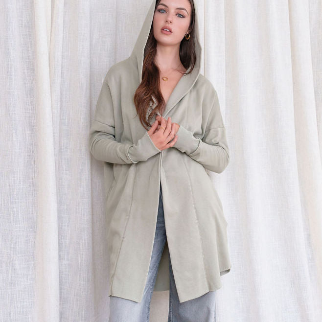 French Terry Hooded Cotton in Olive