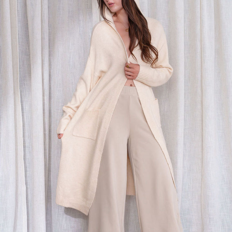 Hooded Maxi Cardigan In Cream