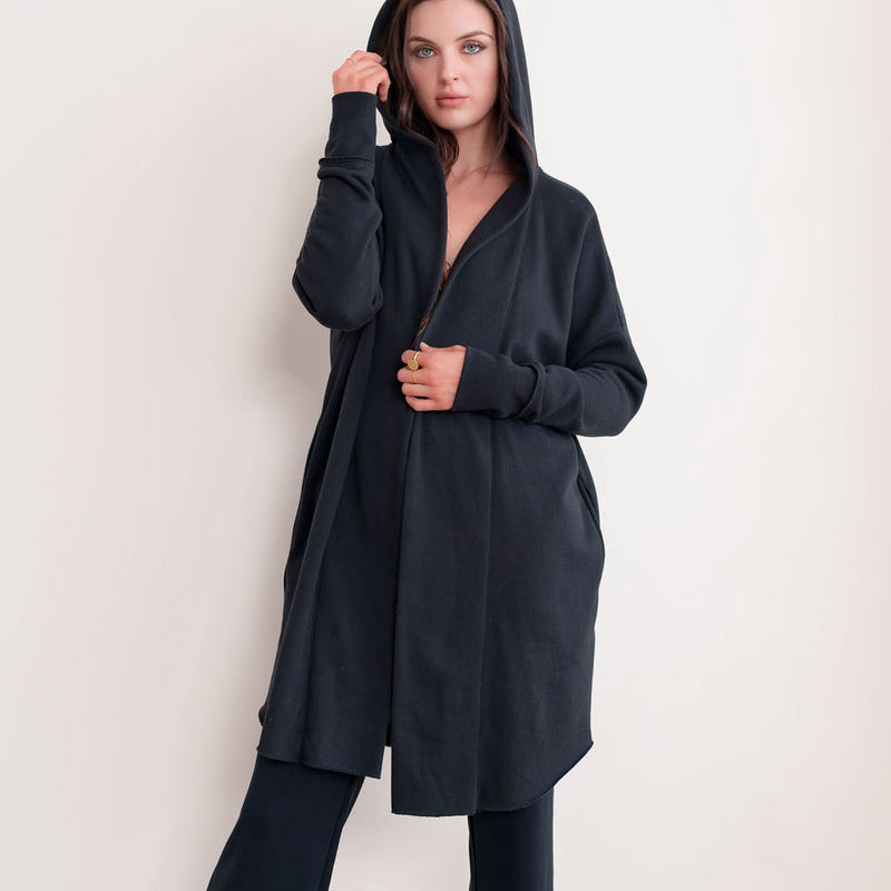 French Terry Hooded Cotton in Black