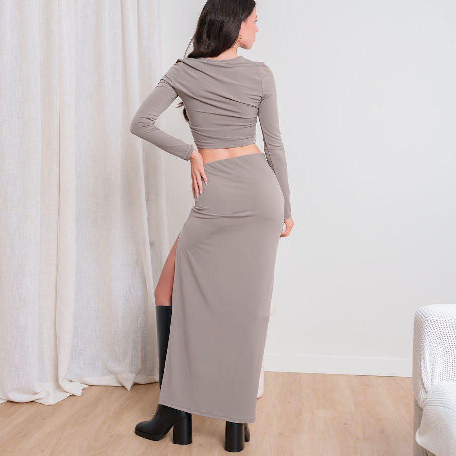 Long Sleeve Shirt And Maxi Skirt Set