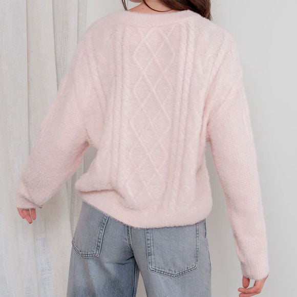 Plush V Neck Cable Sweater