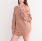 Heavy Ribbed Knit Sweater In Tunic Length in Camel