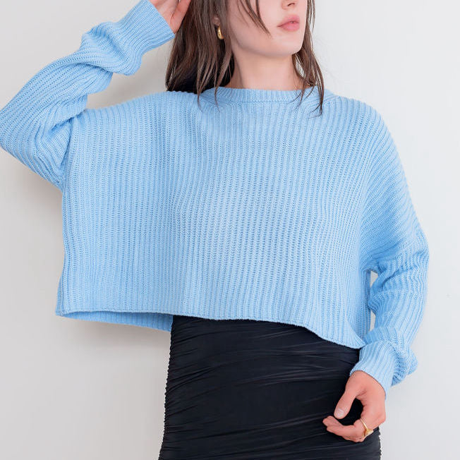 Oversized Purl Knit Cropped Sweaters