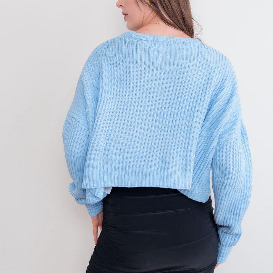 Oversized Purl Knit Cropped Sweaters