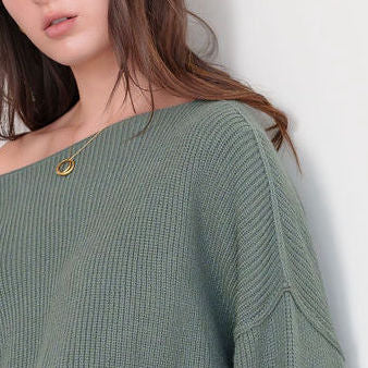 Heavy Ribbed Knit Sweater In Tunic Length in Dark Sage