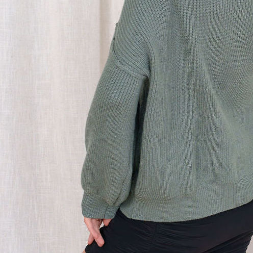 Heavy Ribbed Knit Sweater In Tunic Length in Dark Sage