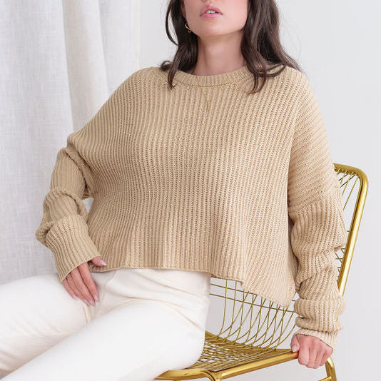 Oversized Purl Knit Cropped Sweaters