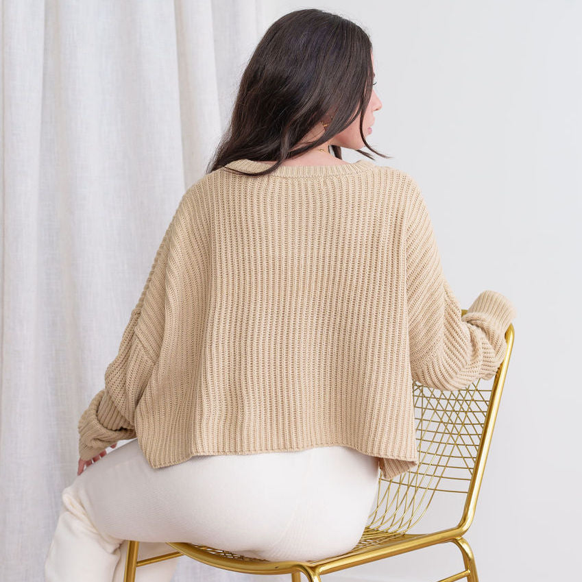 Oversized Purl Knit Cropped Sweaters