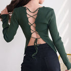 Lace-Up Back Ribbed Top