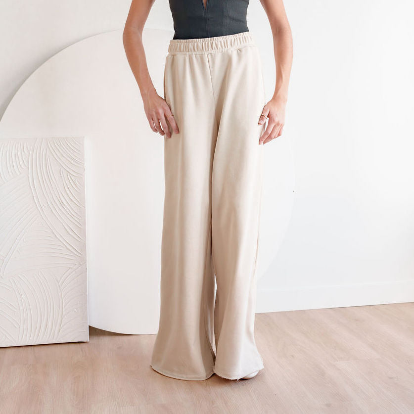 Dramatic Wide-Leg Sweatpants in Cotton French-Terry Fabric