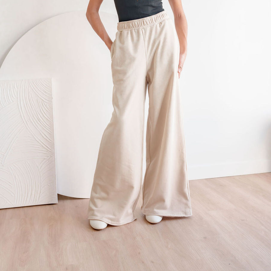 Dramatic Wide-Leg Sweatpants in Cotton French-Terry Fabric