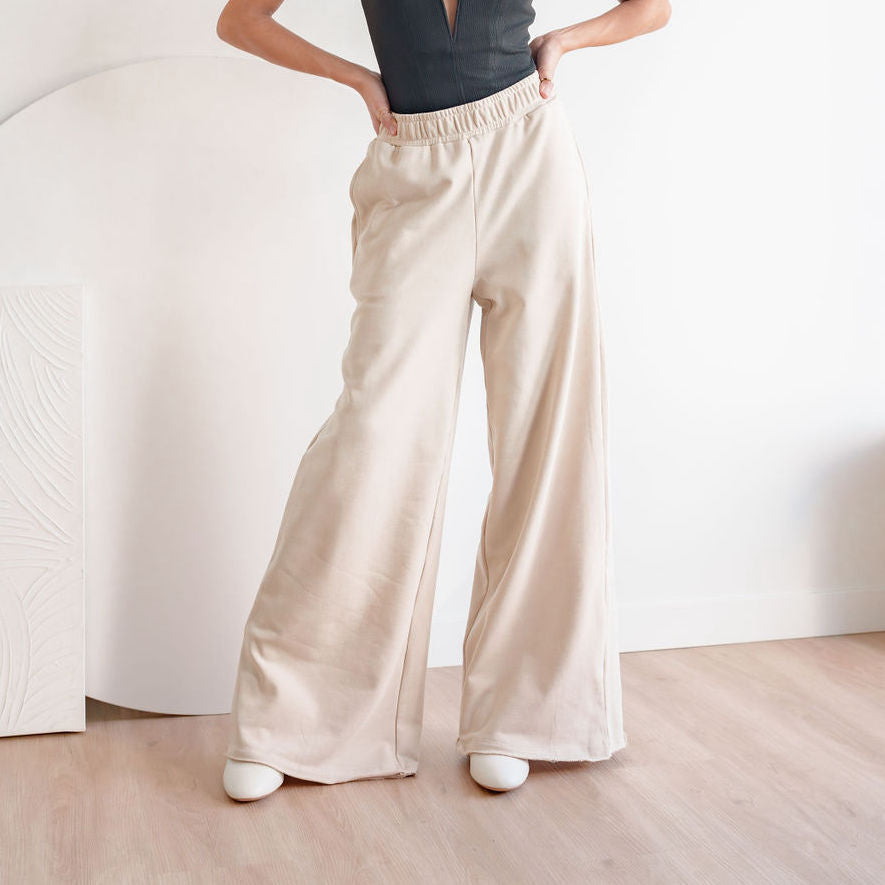 Dramatic Wide-Leg Sweatpants in Cotton French-Terry Fabric