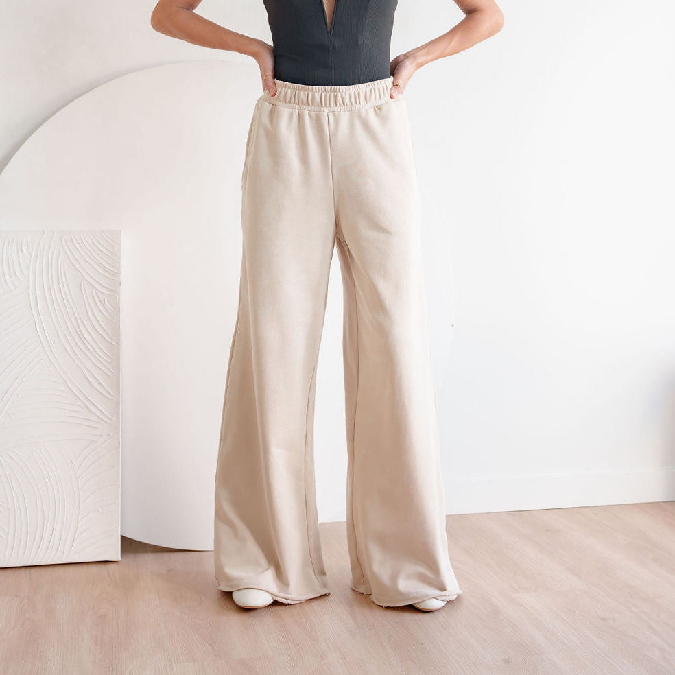 Dramatic Wide-Leg Sweatpants in Cotton French-Terry Fabric