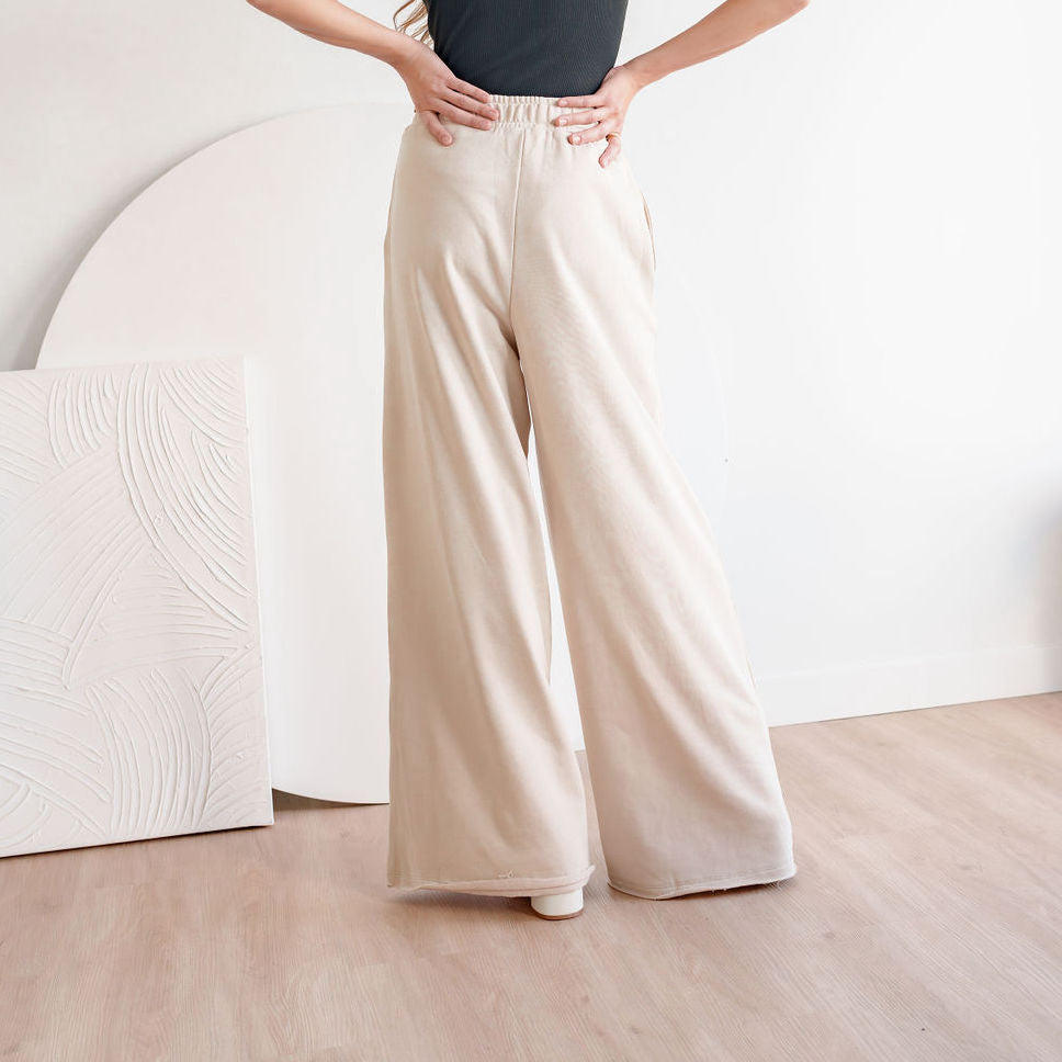 Dramatic Wide-Leg Sweatpants in Cotton French-Terry Fabric