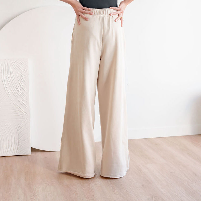 Dramatic Wide-Leg Sweatpants in Cotton French-Terry Fabric