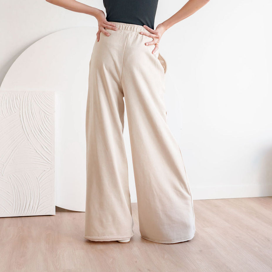 Dramatic Wide-Leg Sweatpants in Cotton French-Terry Fabric