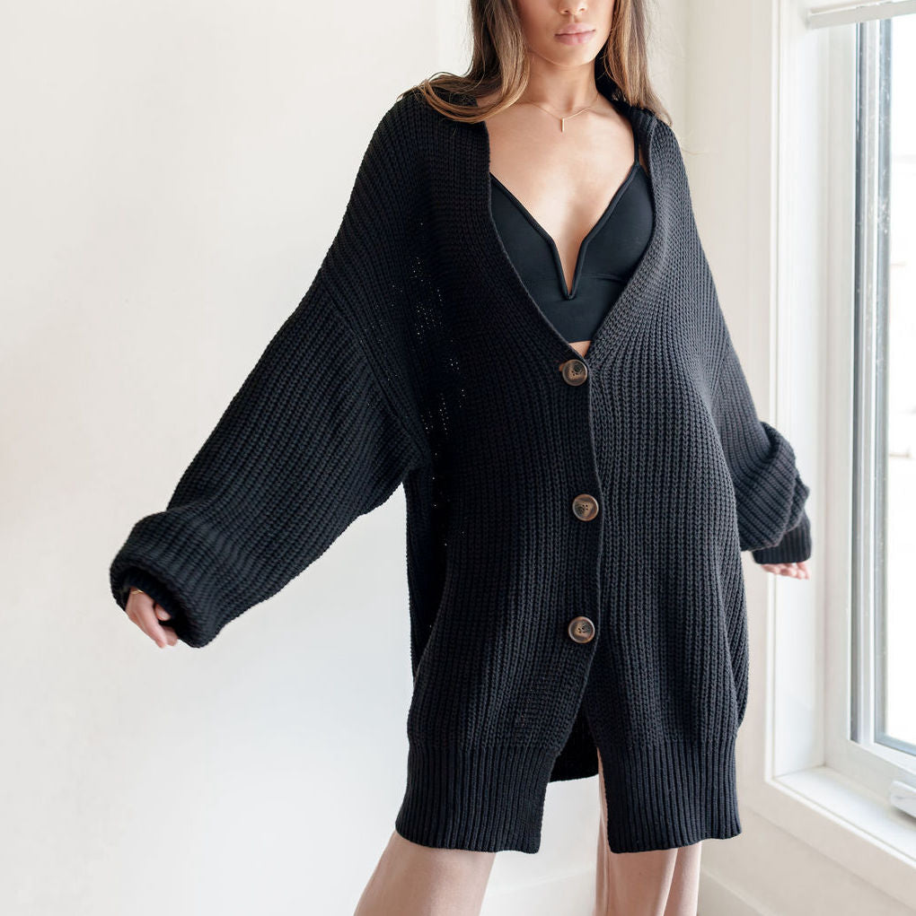 Black Cotton Batwing Oversized Cardigan