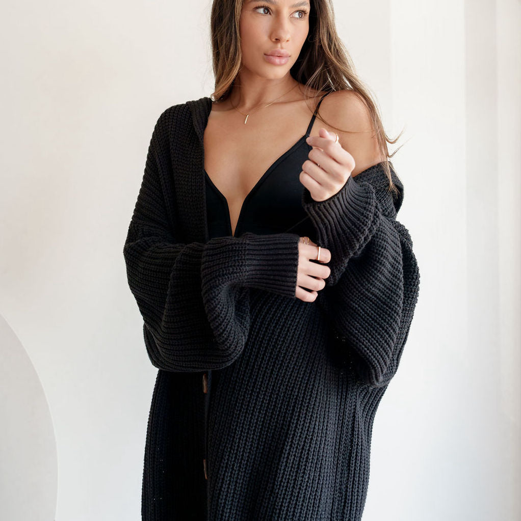 Black Cotton Batwing Oversized Cardigan