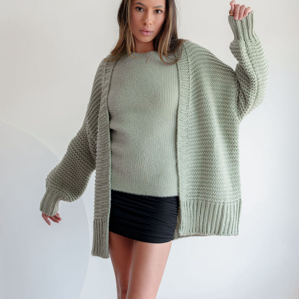 Tundra Heavy Knit Pastel Cardigan in Sage