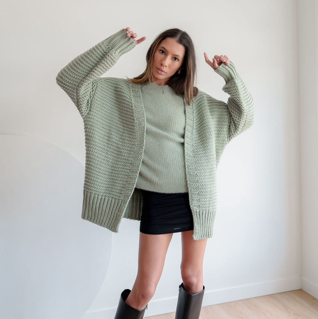 Tundra Heavy Knit Pastel Cardigan in Sage