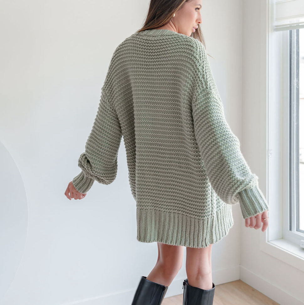 Tundra Heavy Knit Pastel Cardigan in Sage