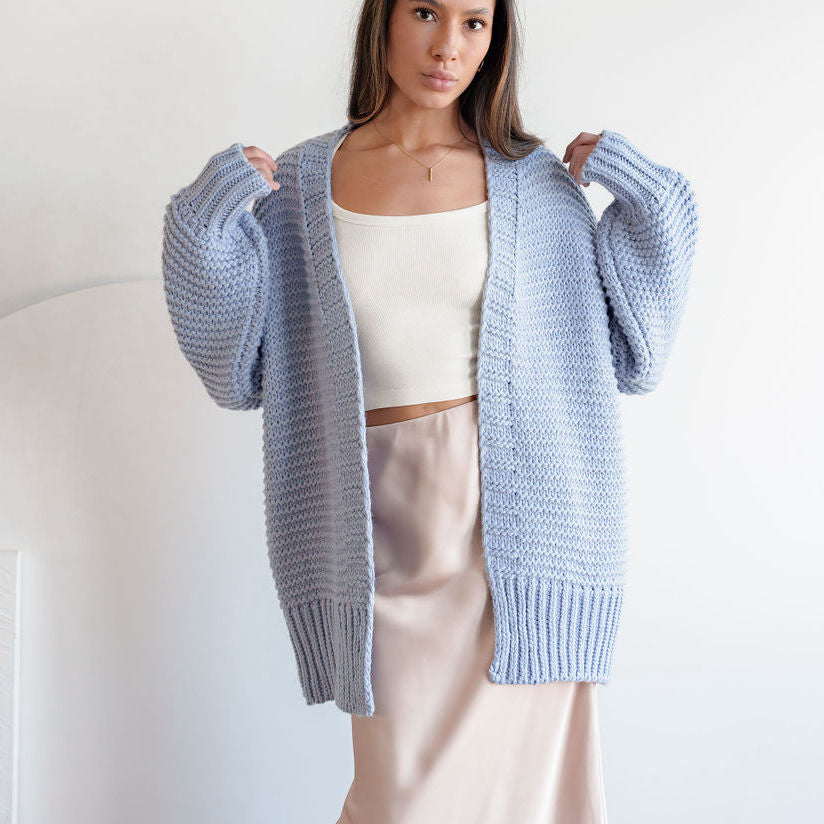 Tundra Heavy Knit Pastel Cardigan in Periwinkle