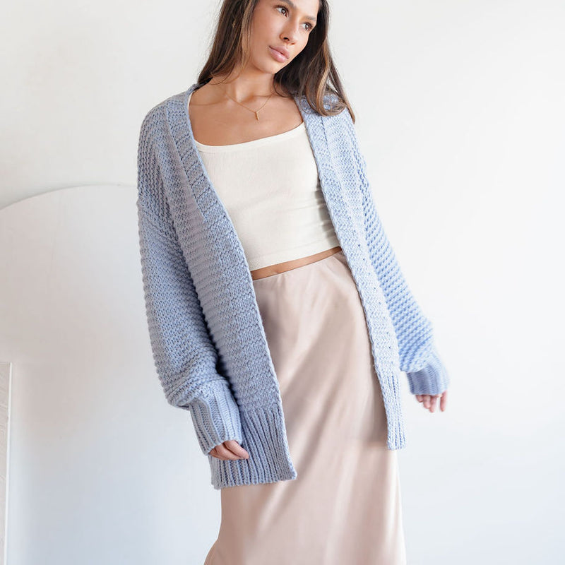 Tundra Heavy Knit Pastel Cardigan in Periwinkle