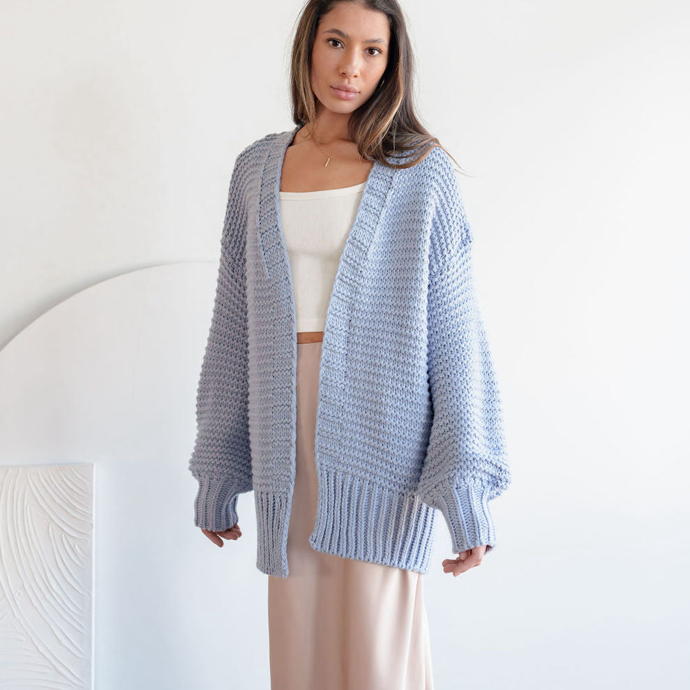 Tundra Heavy Knit Pastel Cardigan in Periwinkle