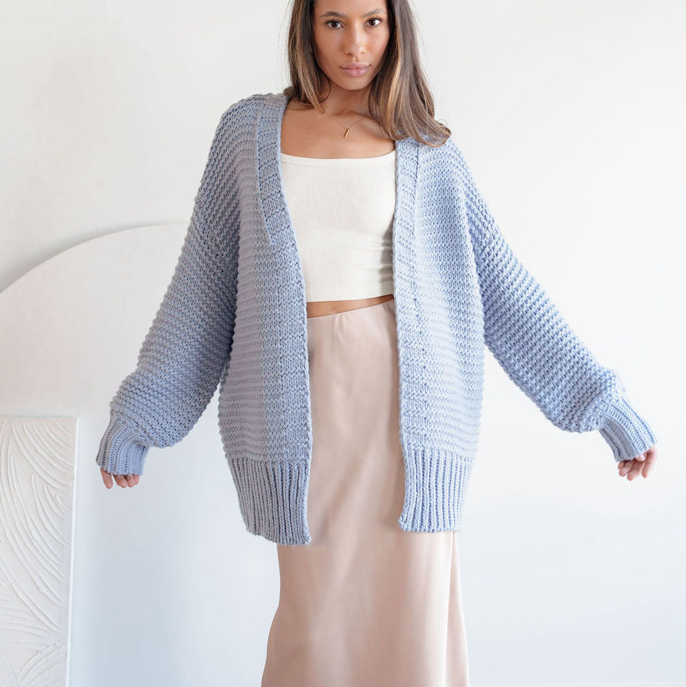 Tundra Heavy Knit Pastel Cardigan in Periwinkle