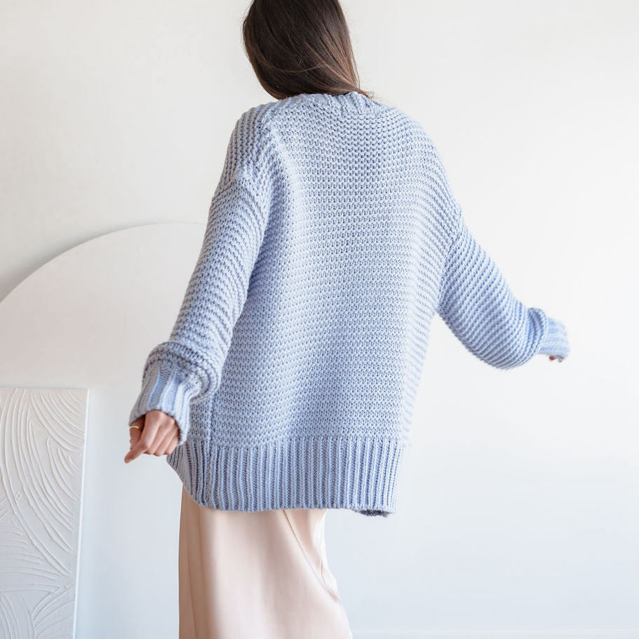 Tundra Heavy Knit Pastel Cardigan in Periwinkle