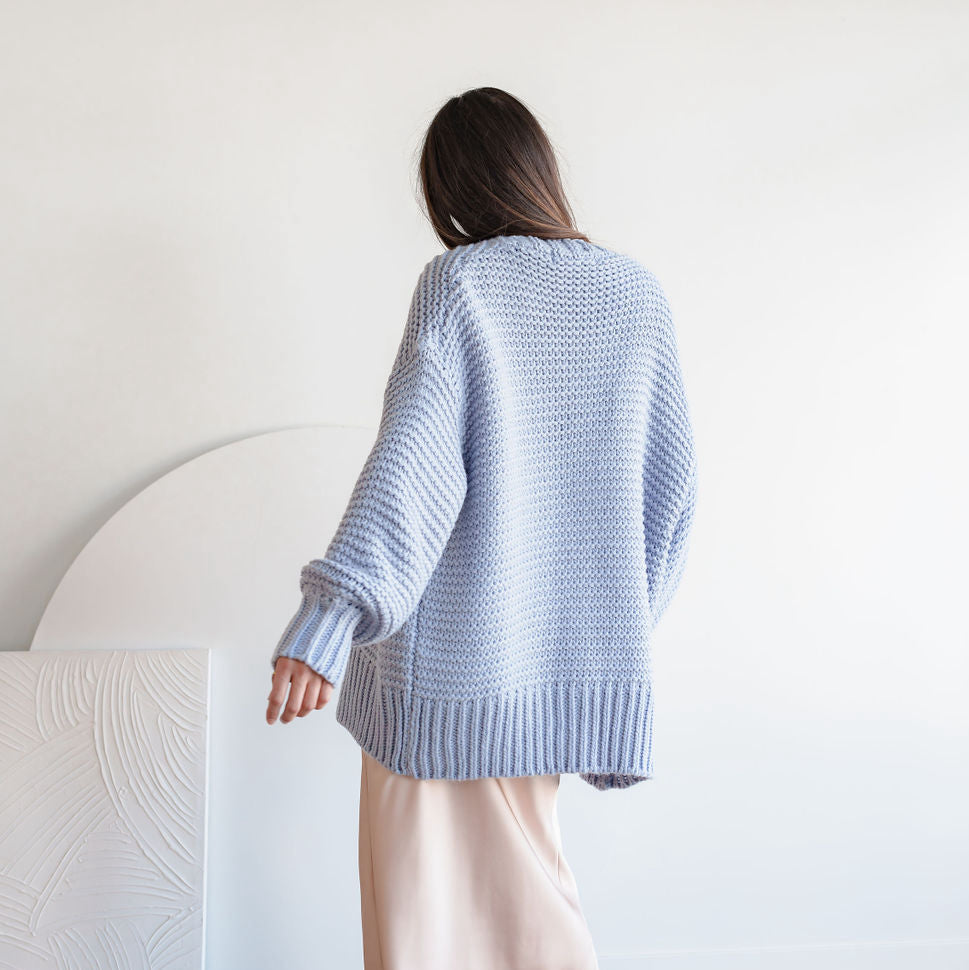 Tundra Heavy Knit Pastel Cardigan in Periwinkle