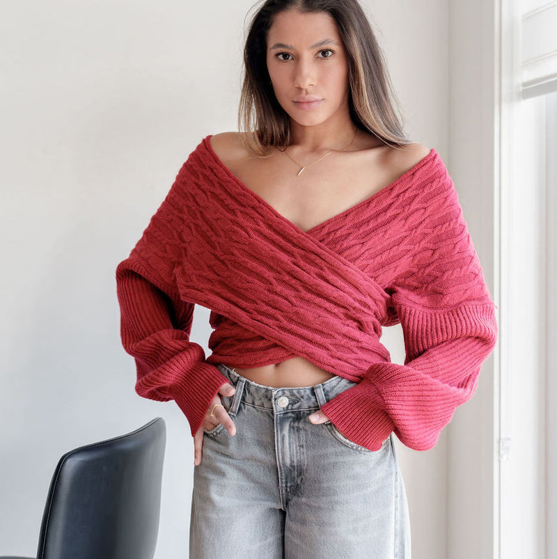 Criss Cross Heavy Sweater In Cable Knit