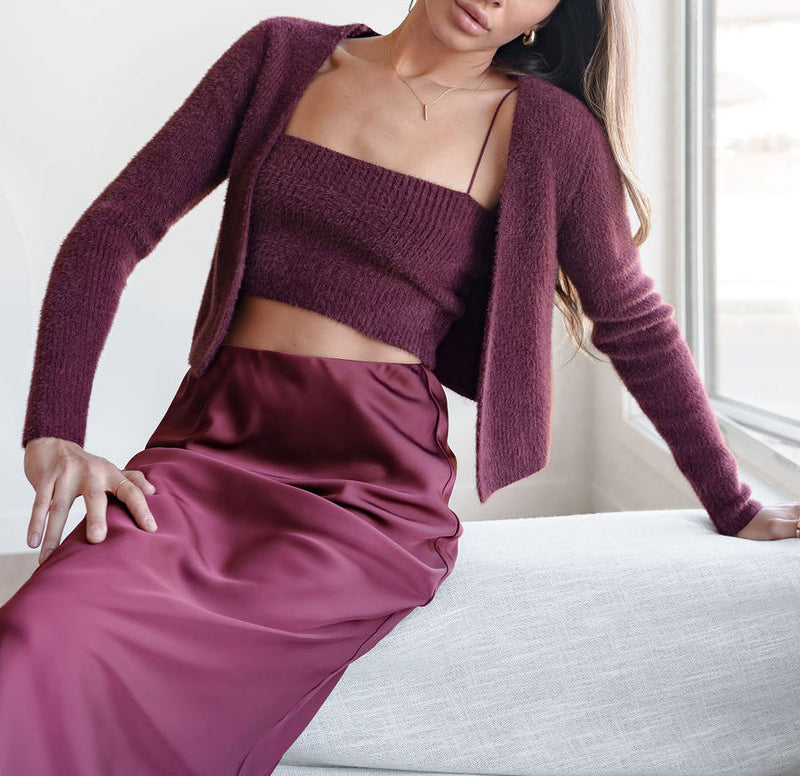 Fuzzy Tank And Bolero 2-Piece Set in Burgundy