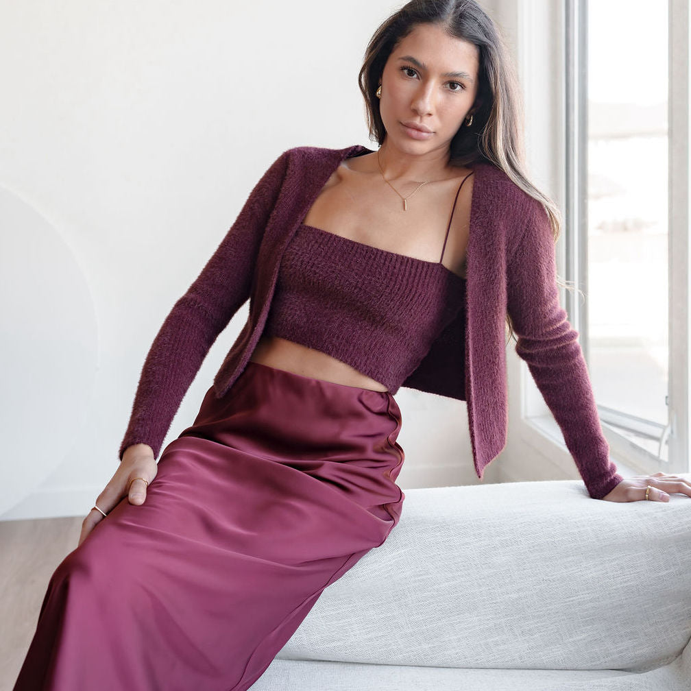 Fuzzy Tank And Bolero 2-Piece Set in Burgundy