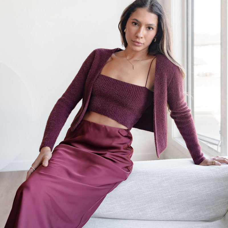 Fuzzy Tank And Bolero 2-Piece Set in Burgundy