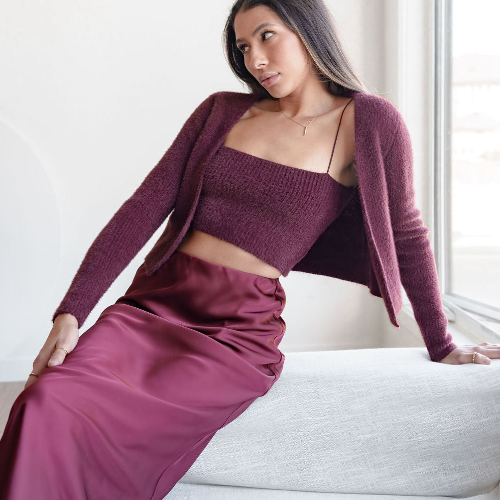 Fuzzy Tank And Bolero 2-Piece Set in Burgundy