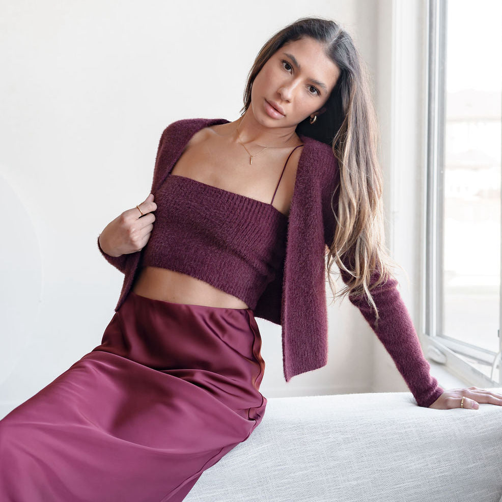 Fuzzy Tank And Bolero 2-Piece Set in Burgundy