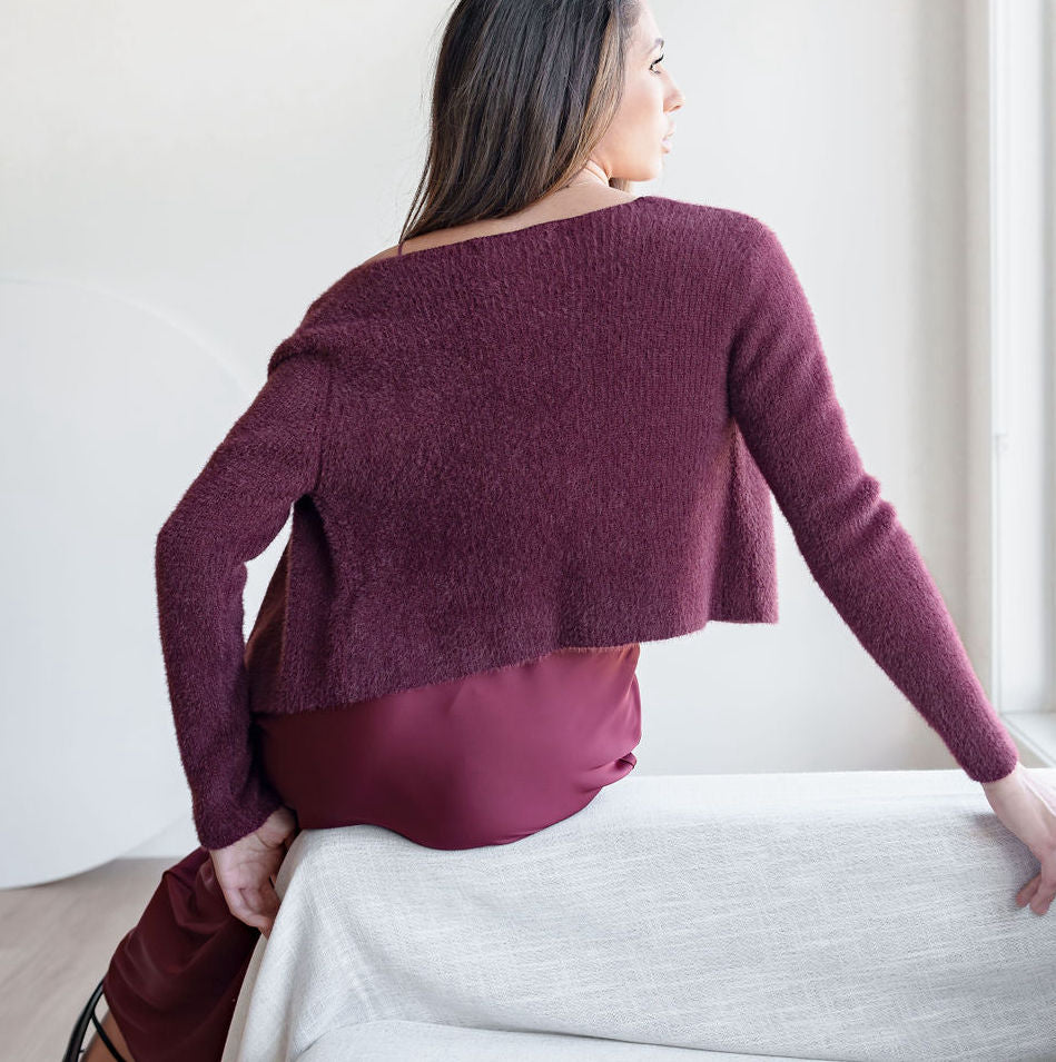 Fuzzy Tank And Bolero 2-Piece Set in Burgundy