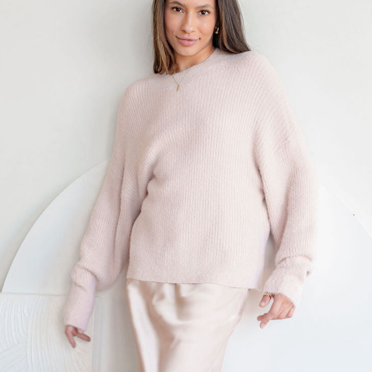 Fuzzy And Soft Mock-Neck Tunic in Blush