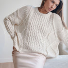 Oversized, Cotton-Blend Cable Knit Sweater