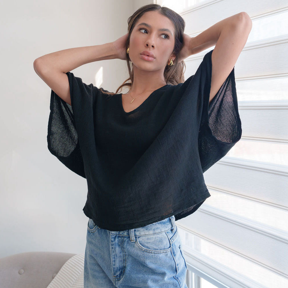 Italian Linen Blouse in Black