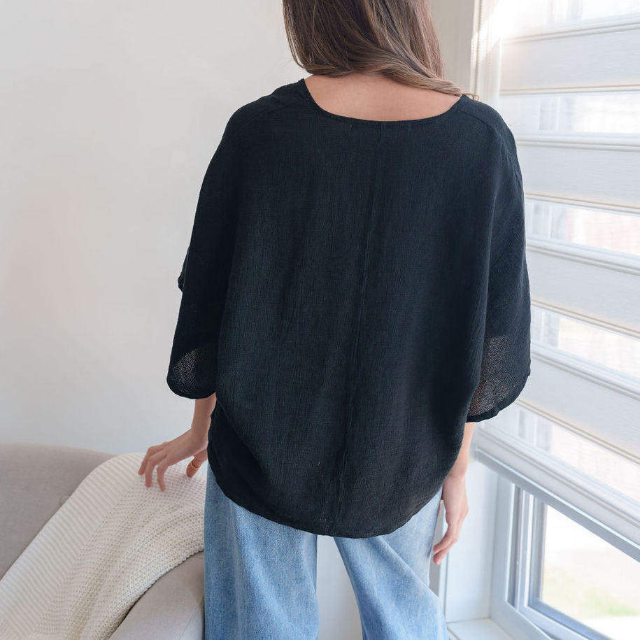 Italian Linen Blouse in Black