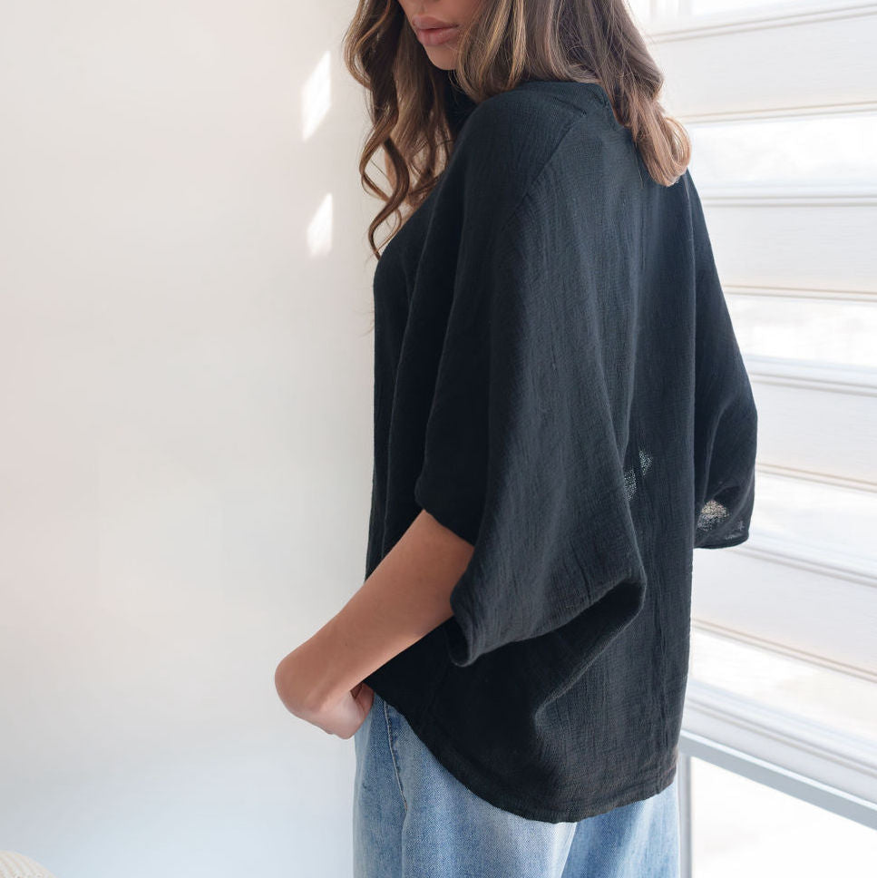 Italian Linen Blouse in Black